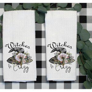 Tea Towels Set of 2, Halloween Witches be Crazy